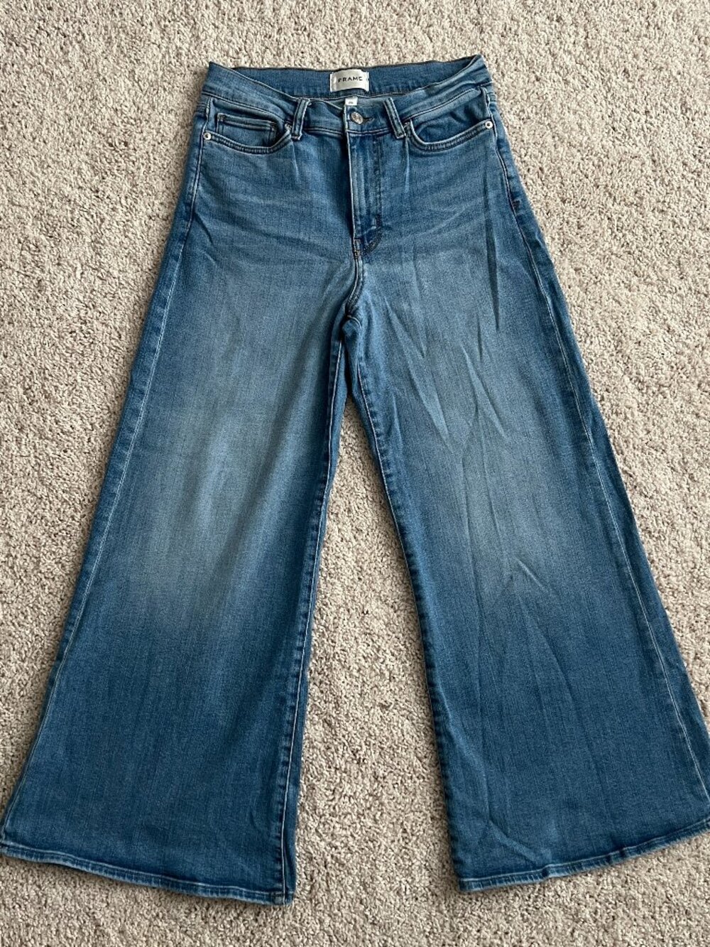 FRAME Le Palazzo Crop High Rise Wide Leg Stretch Jeans Blue Size 29